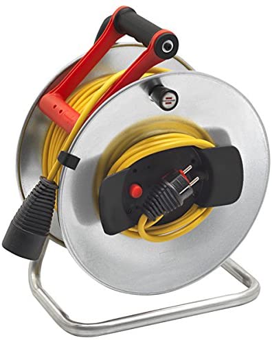 Rallonge, Rouleau de câble d'extension électrique 50m, 2,5 mm², IP44,  rétractable - noir