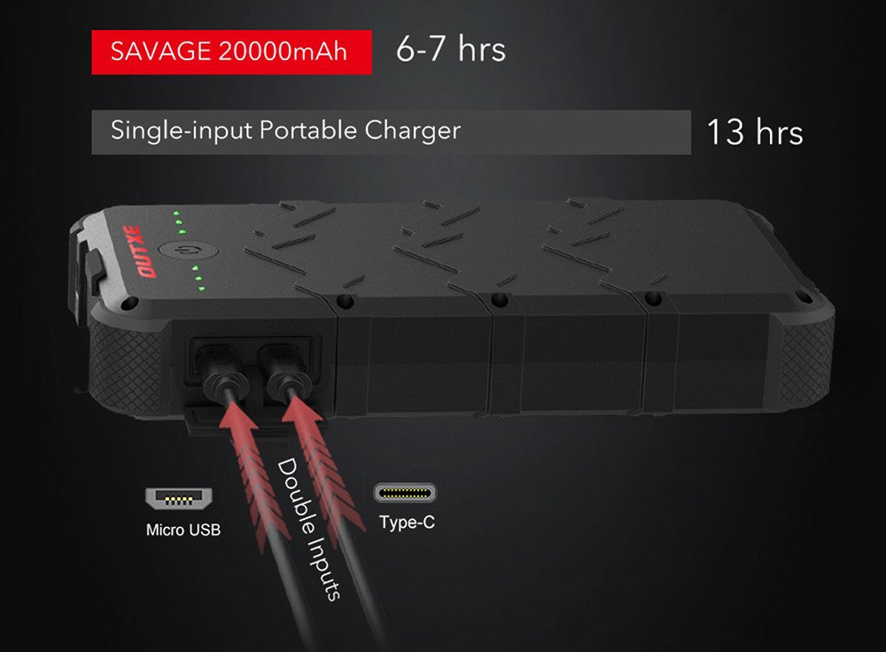 OUTXE Charge Rapide 20000mAh Chargeur Solaire Batterie Externe Robuste