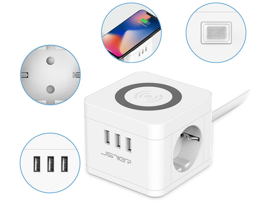 Test JSVER Cube Multiprise USB avec Chargeur sans Fil 10W Universel Qi-Enable