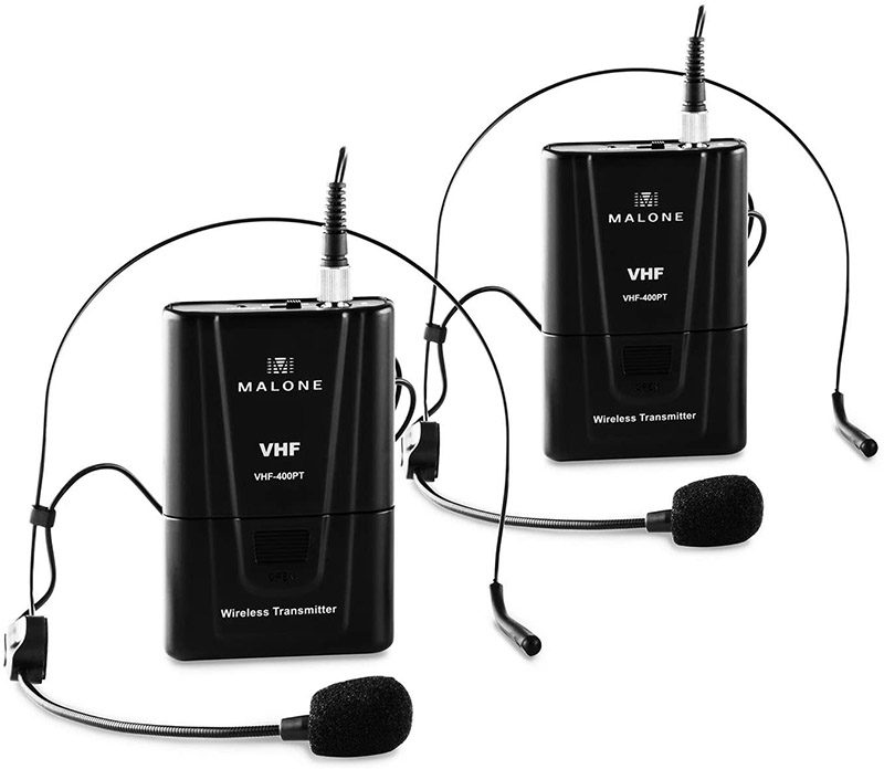 test Malone VHF-400 Duo2 – Set Micro-Casques 2 canaux , Système de Microphones sans Fil