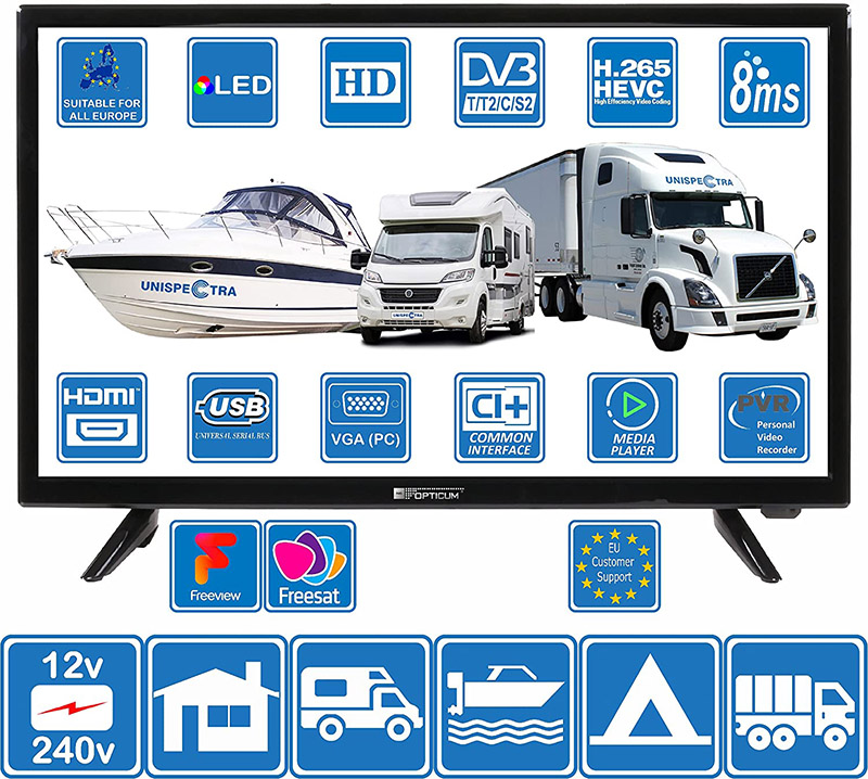 avis Télévision E-Start HD LED Digital DVB-T2 TNT et DVB-S2 (Satellite Gratuit) TV à 12 Volts USB PVR HDMI & VGA