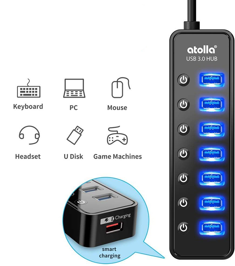 Test complet- du Hub USB 3.0 Atolla 7 Ports avec Interrupteurs Individuels et Alimentation 5V4A