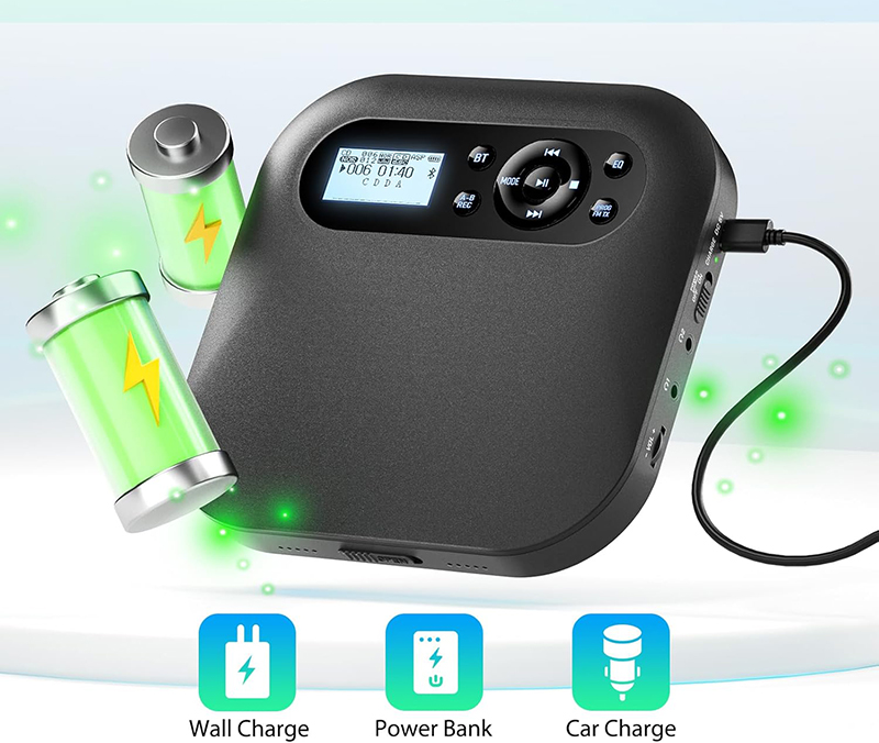 Vue de Face Test complet du Lecteur CD Portable Desobry avec Bluetooth 5.1 et Batterie Rechargeable 2000mAh