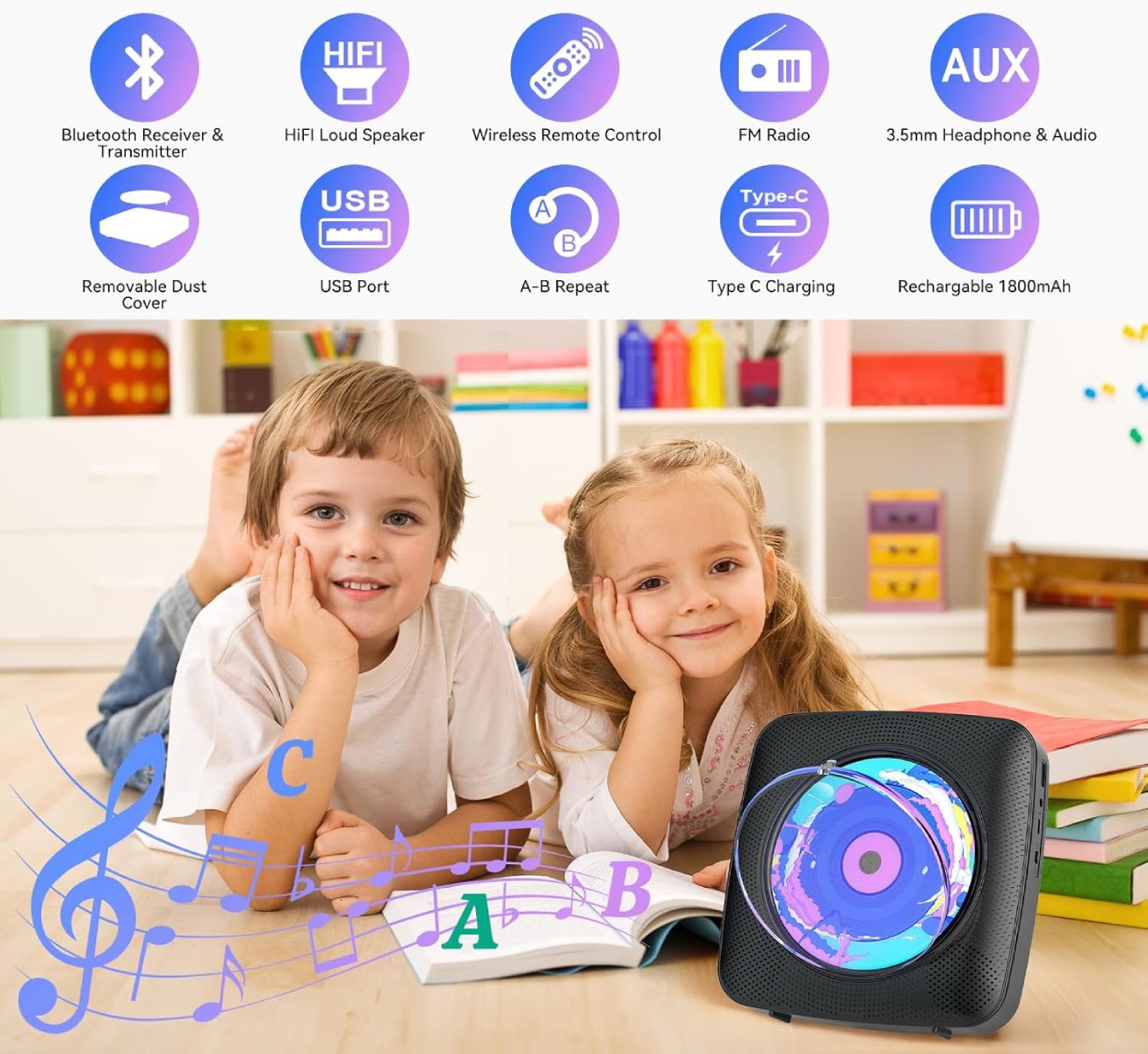 Test COMPLET du Kegaudio Lecteur CD Portable Bluetooth avec Batterie Rechargeable 1800mAh