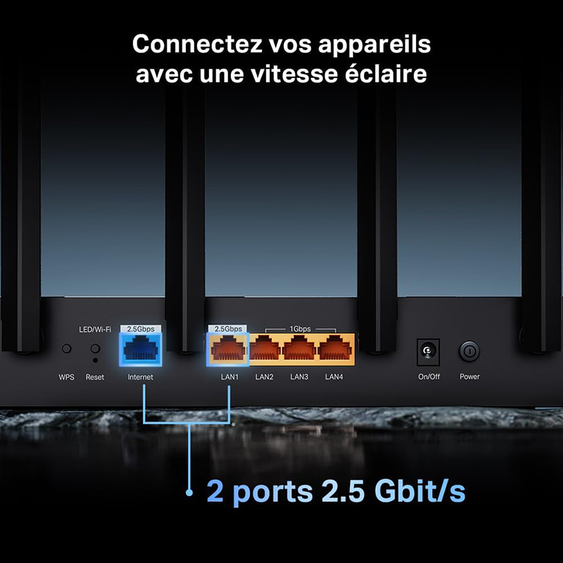 TP-Link Archer BE400 montrant ses ports LAN et options de connectivité à l’arrière pour un branchement facile.
