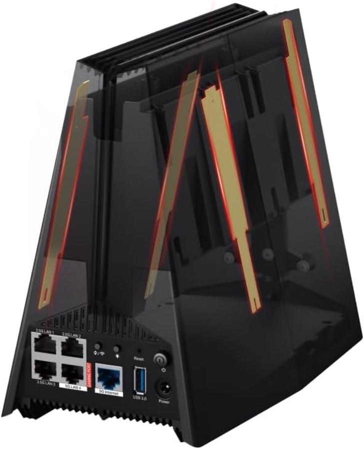 Arrière du routeur gaming WiFi 7 TP-Link Archer GE550 avec ports Ethernet multi-gig et USB