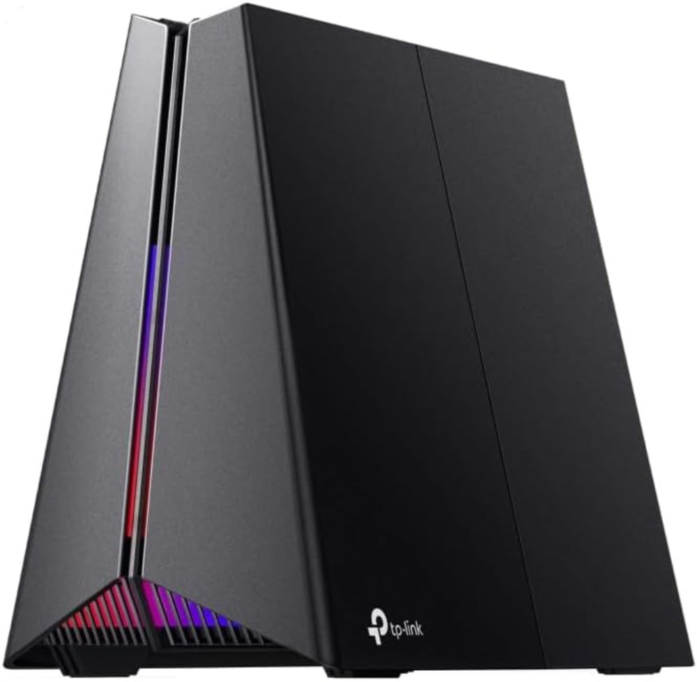 Routeur gaming WiFi 7 TP-Link Archer GE550 avec châssis vertical et éclairage RGB en façade