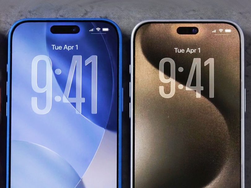 Comparaison de deux maquettes d'iPhone 18 Pro montrant la réduction de 25 % de la Dynamic Island sur les écrans bleu et titane.