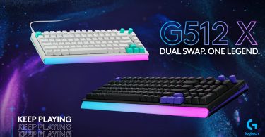 Deux claviers Logitech G512 X, l'un blanc en format 75% et l'un noir en format 98%, mettant en avant le rétroéclairage RGB dynamique et la technologie de switches interchangeables Dual Swap.