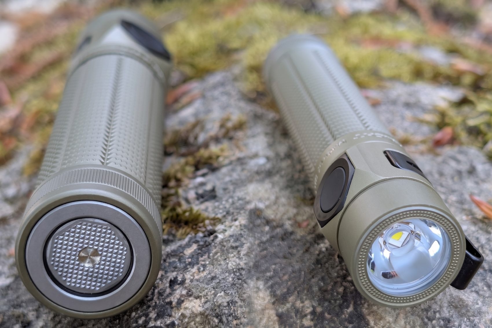 Olight Baton Ultra - tail button et puce LED EIP 1 maison Olight, détail des deux extrémités de la lampe