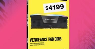 Boîtier de mémoire RAM Corsair Vengeance RGB DDR5 avec une étiquette de prix affichant 4199 dollars chez Micro Center.