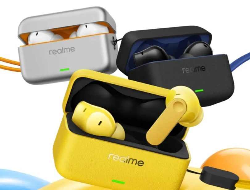 Écouteurs Realme Buds T500 Pro dans leurs trois coloris Lemon Cola, Orange Mint et Chocolate avec boîtier Candy Box