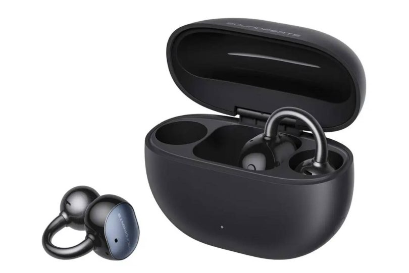 SOUNDPEATS UU2 Ear Cuff, écouteurs sans fil open-ear à clip avec pont nickel-titane et boîtier de charge ovale, en coloris noir et bleu acier