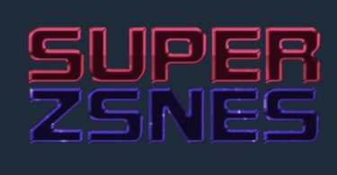 Logo officiel de l'émulateur Super ZSNES affichant le texte "SUPER ZSNES" avec un effet de relief métallique, lettrage rouge pour "SUPER" et bleu-violet pour "ZSNES" sur fond sombre.
