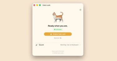 Logo officiel de l'application Cats Lock représentant un chat orange stylisé dans un encadré blanc, avec le texte "Introducing Cats Lock. The app for cat-proofing your Mac."