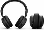 Casque Bluetooth TDM Neo coloris Onyx Black présenté à côté de son écouteur tourné en mode enceinte portable, sur fond blanc