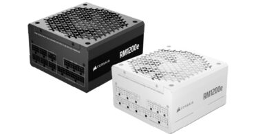 Alimentation PC Corsair RM1200e (2026) de 1200 W en version noire et blanche, entièrement modulaire, certifiée Cybenetics Platinum avec protection PinProtect du connecteur 12V-2x6