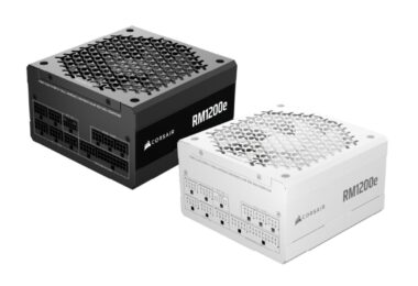 Alimentation PC Corsair RM1200e (2026) de 1200 W en version noire et blanche, entièrement modulaire, certifiée Cybenetics Platinum avec protection PinProtect du connecteur 12V-2x6