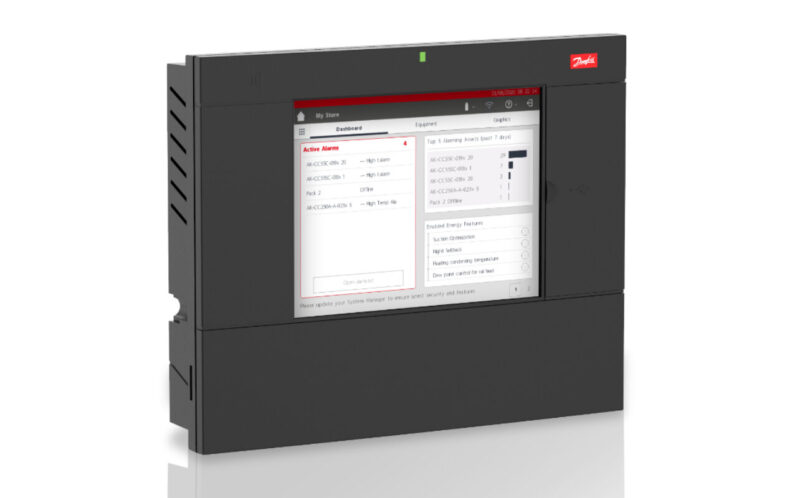Gestionnaire de système Danfoss AK-SM 800A, le contrôleur qui pilote les vitrines réfrigérées, chambres froides et dégivrages dans les supermarchés
