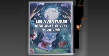 Dalle d'encre électronique couleur E Ink Kaleido 4 affichant la couverture d'un livre illustré pour enfants, nouvelle génération d'écran couleur pour liseuses et carnets numériques