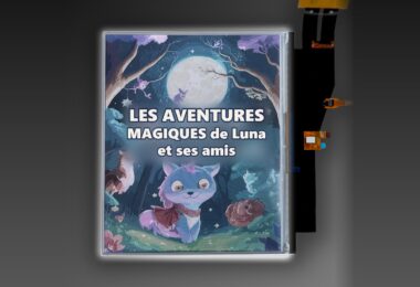 Dalle d'encre électronique couleur E Ink Kaleido 4 affichant la couverture d'un livre illustré pour enfants, nouvelle génération d'écran couleur pour liseuses et carnets numériques