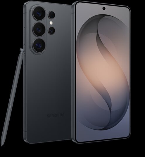 Samsung Galaxy S26 Ultra noir vu de face et de dos avec son stylet S Pen, le smartphone concerné par le bug de réinitialisation sous One UI 9