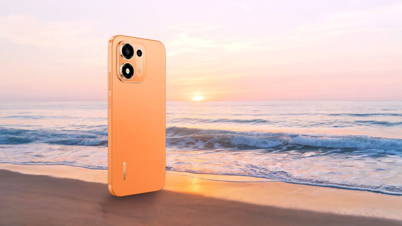 Dos du Honor X8e en coloris Sunrise Orange avec son module photo à capteur principal 108 Mpx, visuel officiel Honor