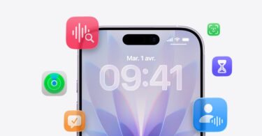 Un iPhone sous iOS 27 affichant son écran verrouillé en français, entouré d'icônes d'applications Apple