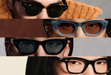 Montage de quatre visages portant des lunettes connectées Ray-Ban Meta de différentes formes, solaires et optiques, issu du visuel officiel de Meta pour sa gamme 2026