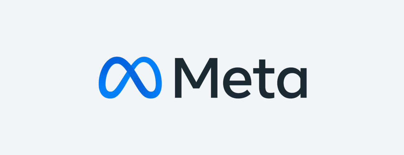 Logo officiel de Meta, le symbole infini bleu suivi du nom Meta, sur fond gris clair