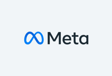 Logo officiel de Meta, le symbole infini bleu suivi du nom Meta, sur fond gris clair