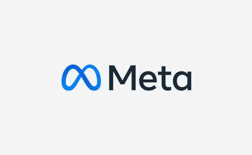 Logo officiel de Meta, le symbole infini bleu suivi du nom Meta, sur fond gris clair