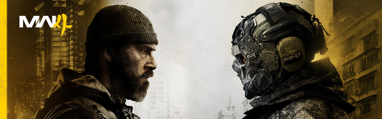Le capitaine Price face à Ghost et son masque de tête de mort, visuel officiel de la campagne de Call of Duty Modern Warfare 4