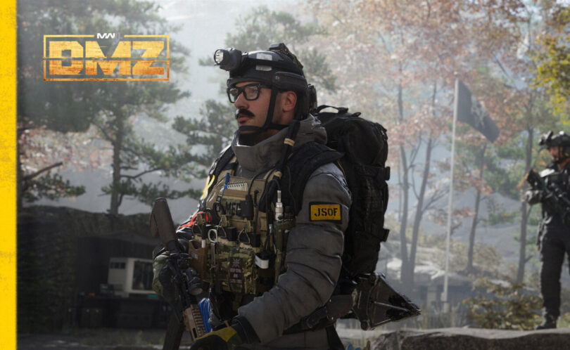 Opérateurs lourdement équipés en mission dans une base forestière, visuel officiel du mode DMZ de Call of Duty Modern Warfare 4