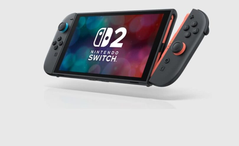 Console Nintendo Switch 2 en mode portable avec ses Joy-Con 2 bleu et rouge, visée par le jailbreak ns2jb qui exploite le logiciel SmileBASIC 4