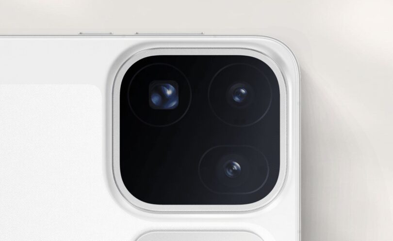 Gros plan officiel sur le module photo carré de l'Oppo Find X10 Pro Max blanc, avec ses trois objectifs de 200 Mpx, lancé en France dès 1 299 euros pour la série Find X10