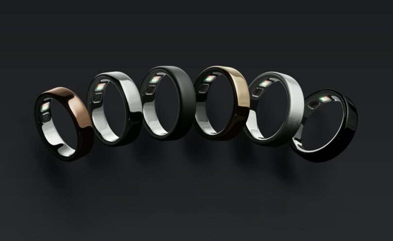 Les bagues connectées Oura Ring 5 dans leurs six finitions, compatibles avec les nouvelles mesures Cardio Effort et VO2 max automatique d'Oura