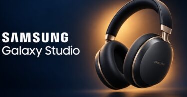 Visuel d'illustration non officiel d'un casque circum-auriculaire noir et doré Samsung Galaxy Studio, futur rival des AirPods Max, le design définitif n'étant pas encore dévoilé par Samsung