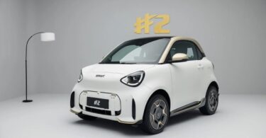 La smart #2 électrique deux places en finition Couture Edition, carrosserie blanche et toit doré, photographiée en studio de trois quarts avant