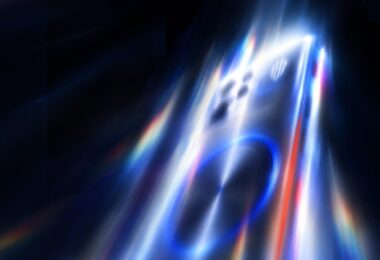 Visuel teaser officiel du RedMagic 12 Pro : dos du smartphone gamer avec module photo, logo RedMagic et cercle lumineux du système de refroidissement, dans un halo de lumière bleue