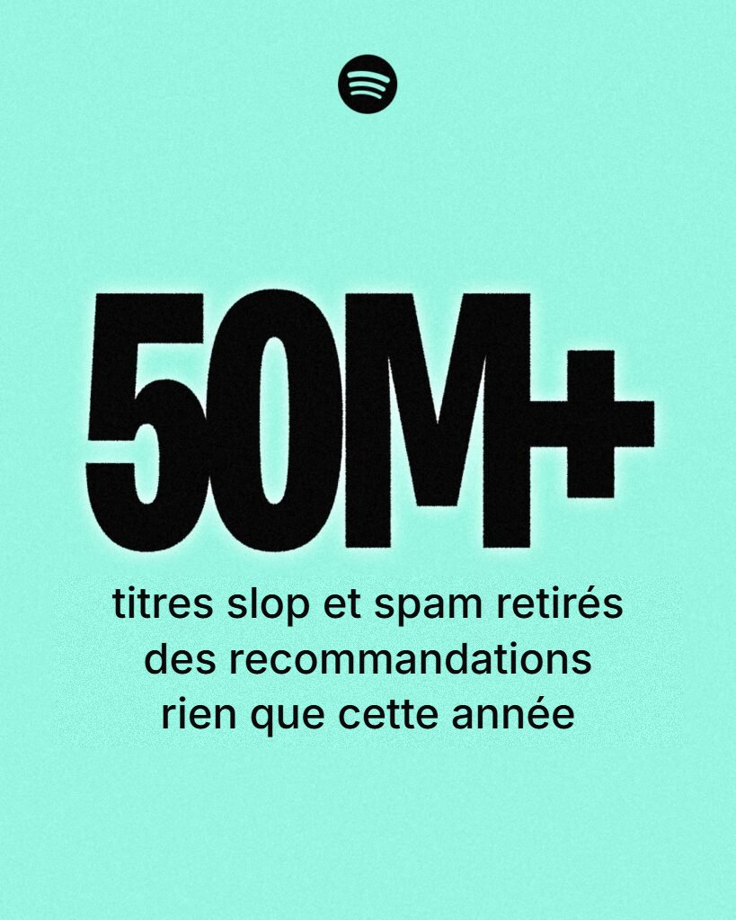 Visuel Spotify traduit en français : plus de 50 millions de titres slop et spam retirés des recommandations rien que cette année