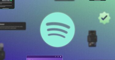 Logo Spotify entouré d'écrans de l'application : badge AI Persona, badge de vérification des artistes et outil de validation des sorties, interface traduite en français