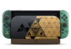 Nintendo Switch 2 édition 40e anniversaire de The Legend of Zelda, Joy-Con 2 verts et station d'accueil dorée aux motifs Triforce, visuel officiel Nintendo, sortie le 29 octobre